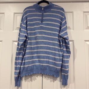 Peter Miller Blue And White Stripe 1/4 Zip Sweater Men Size L Wool Linen Blend